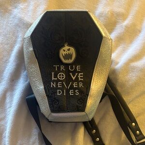 Loungefly Black and Silver Coffin Backpack